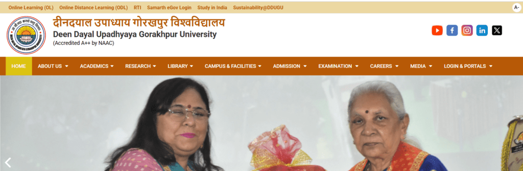 DDU Gorakhpur University Result 2026 ddugu.ac.in homepage screenshot