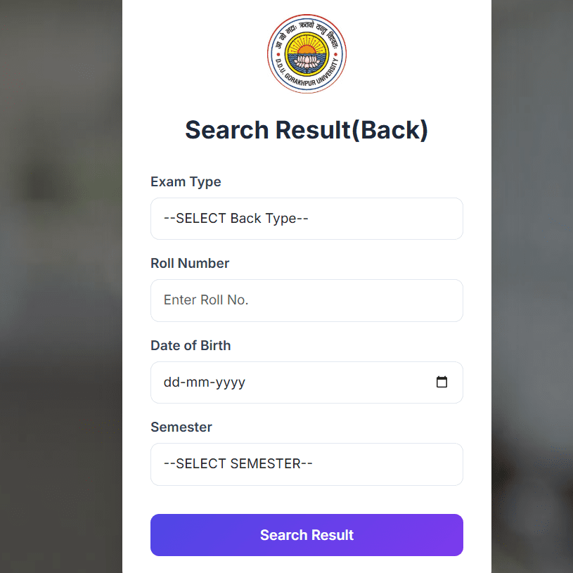  DDUGU ERP portal result entry form - Roll Number and DOB fields