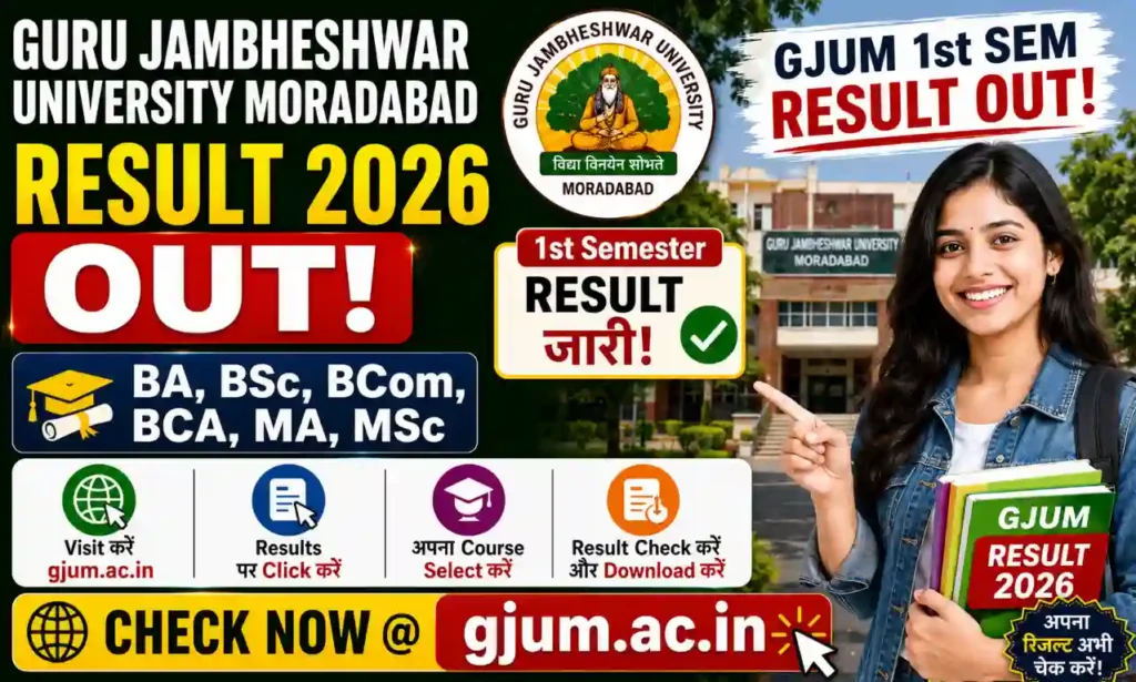 Guru Jambheshwar University Moradabad Result 2026 OUT - BA BSc BCom BCA MA MSc 1st Semester gjum.ac.in