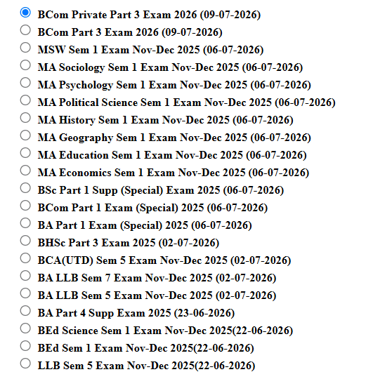 RDVV Course Selection Page Screensho