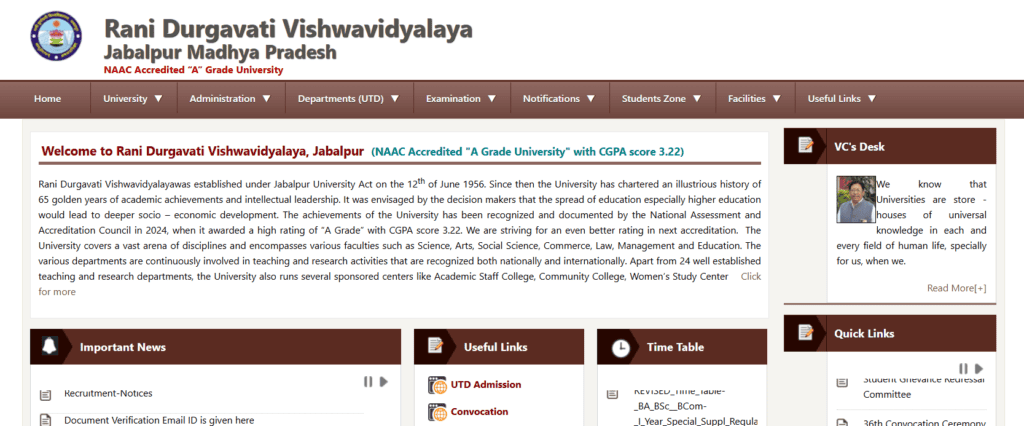 Rani Durgavati Vishwavidyalaya Results 2026