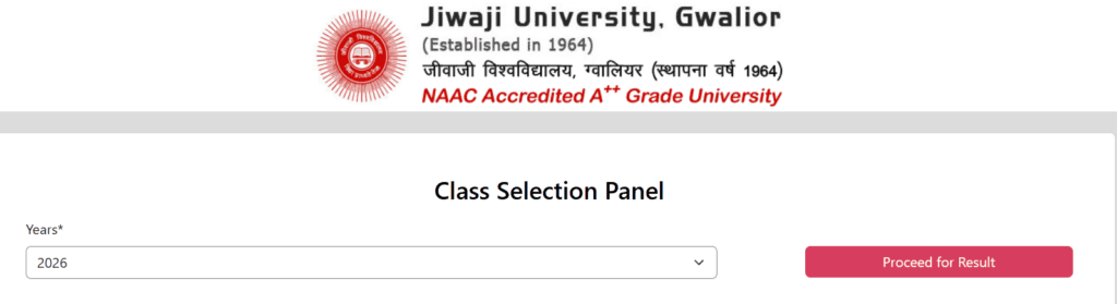 Jiwaji University Result Portal Homepage
