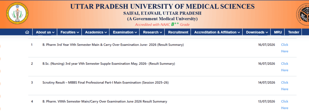 UPUMS Semester Result 2026 Online Kaise Dekhe?