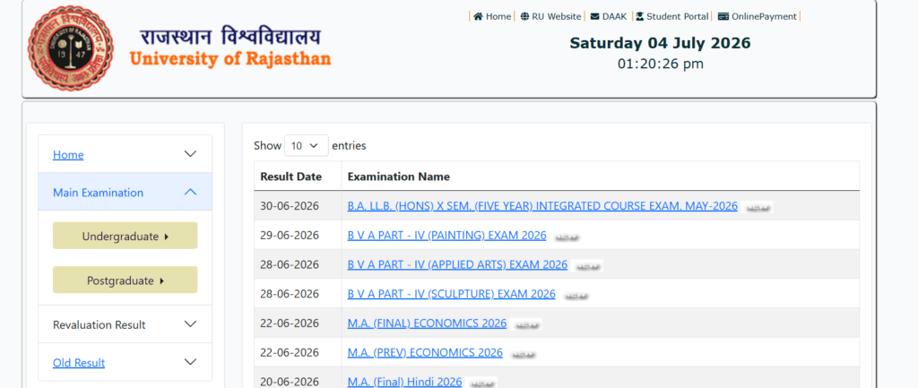 UNIRAJ Result Portal – Law Faculty Sectio