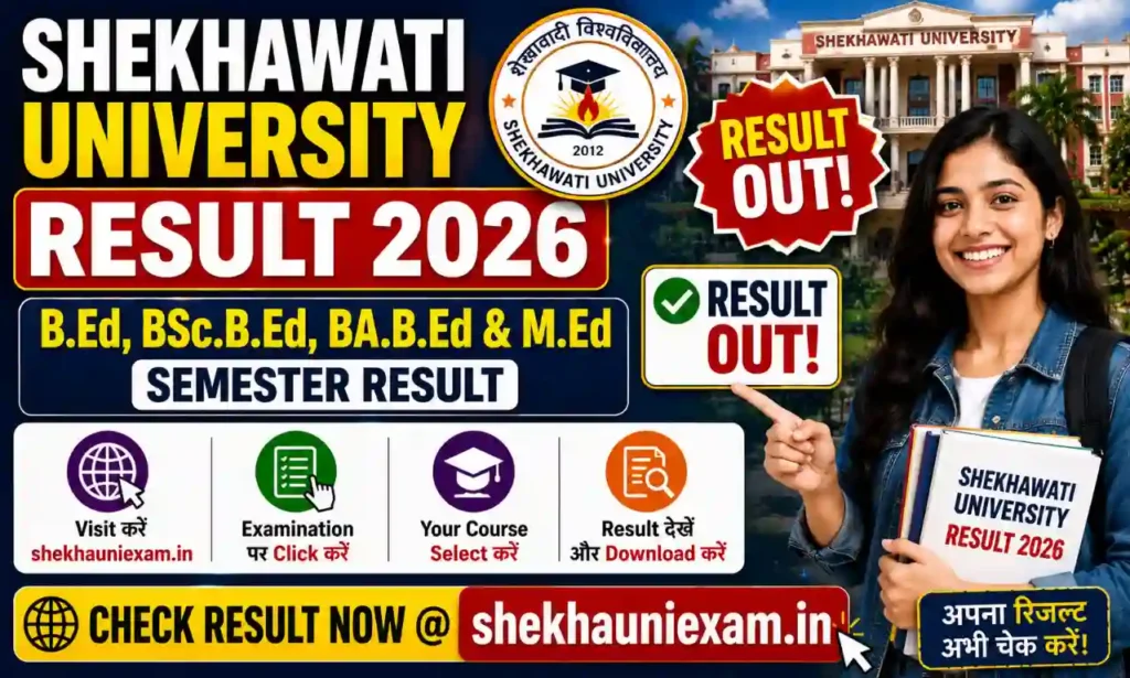 Shekhawati University PDUSU Result 2026 OUT - BEd BSc BEd BA BEd MEd result26.shekhauniexam.in